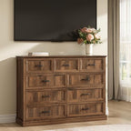 Farmhouse 9 Drawer Dresser for Bedroom, 55" Walnut Dresser with TV Stand