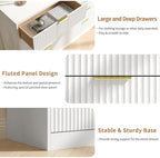 White Dresser with 8 Drawer 55" Wide Fluted Dresser for Bedroom丨Double Drawer Dresser Modern Chest of Drawers with Gold Handle, Wood TV Stand for Bedroom, Living Room, Entryway, White