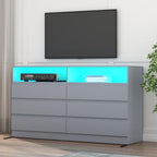 Gyfimoie Grey 6-Drawer Dresser for Bedroom w/Power Outlet and LED Light