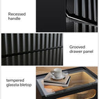 Modern Nightstand with Charging Station,Fluted 3 Drawers Bedside,Black