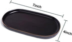 Ceramic Jewelry Dish, Perfume Vanity Tray, 7x4 Decorative Catch All Bowl for Trinket Key Ring, Small Bathroom Counter Tray, Soap Tray for Kitchen Sink (Black)