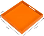 KEVLANG Orange Sturdy Acrylic Serving Tray with Handles-12x12Inch-Serving Coffee,Food,Breakfast,Butler-Kitchen Countertop Tray-Makeup Drawer Organizer-Vanity Table,Ottoman Tray-Decorative Tray