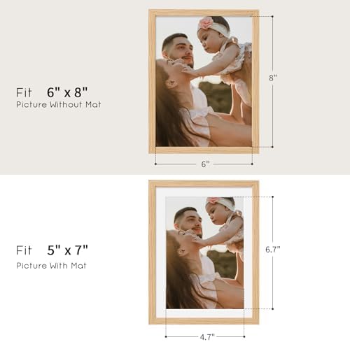 puthiac 6x8 Solid Oak Wood Picture Frame with 5x7 Mat, Natural Oak, 1 Pack