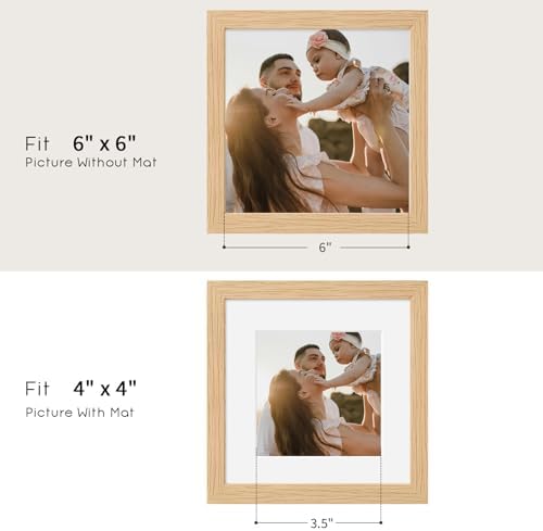 puthiac 6x6 Solid Oak Wood Picture Frame with 4x4 Mat, Natural Oak, 1 Pack