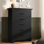 5 Drawer Dresser for Bedroom, Wood Dresser Chests of Drawers with Metal Handle, 47" Tall Vintage Design Storage Dressers for Bedroom, Cabinet Organizer Drawers for Hallway, Entryway, Closet, Black