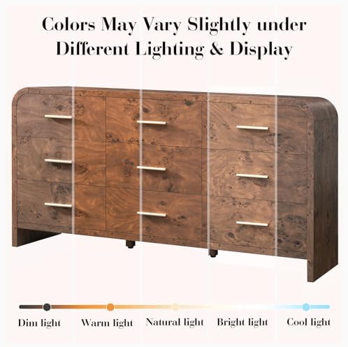 Curved Drawer Dresser for Bedroom with 9 Drawers, 63'' Wide Chest of Drawer