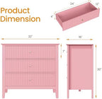 RoyalCraft 32" Large Nightstand Set of 2, Fluted Painted Wood Dresser with 3 Spacious Drawers, Modern Bedside Table for Bedroom, Living Room, Pink