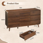 Nasonet 9 Drawer Dresser for Bedroom, 55'' Wide Mid Century Modern Wood Chest of Drawers, Large Storage Drawer Dresser TV Stand, Walnut