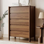 HOUROM Walnut Dresser for Bedroom,45"Tall 5 Drawer Mid Century Modern Chest