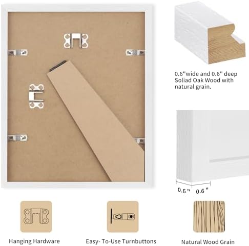 puthiac Picture Frame, White 8x10, Natural Solid Wood, 1 Pack