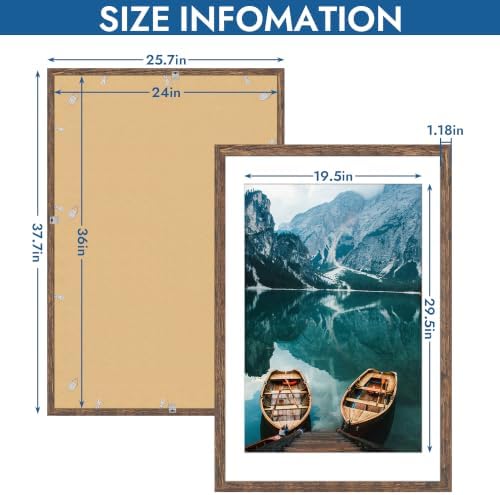 Hongkee 24x36 Poster Frame Set of 4, 24 x 36 Rustic Brown Wood (Mat 20x30)