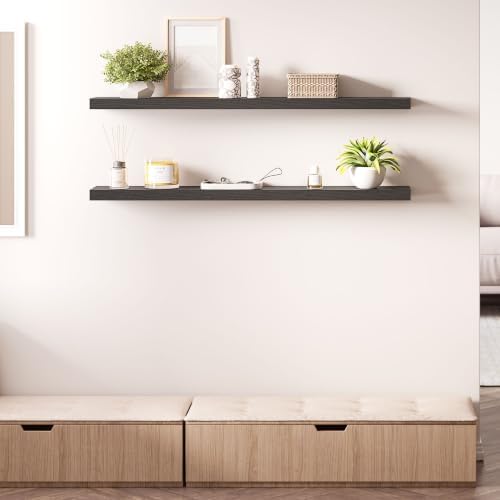 Ballucci Floating Shelves for Wall, 48" Wood Wall Shelf Set of 2, with Invisible Brackets for Bathroom, Living Room, Bedroom, Kitchen, Nursery, 8" Deep, Black