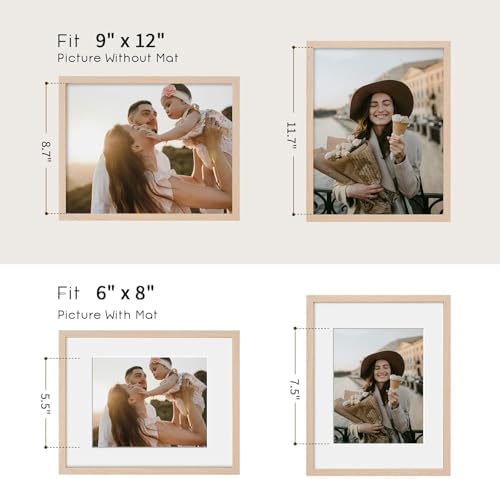 puthiac 9x12 Solid Oak Wood Picture Frames, Natural Oak, 3 Pack
