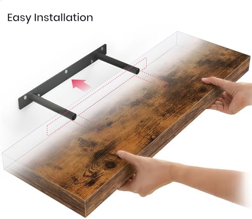 Ballucci Floating Shelf, 2-Pack 24" Rustic Brown Floating Shelves for Wall, Wood Wall Shelf for Home Décor, Floating Shelves for Bathroom, Living Room, Bedroom, 8" Deep Wall Shelves