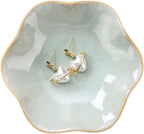 2PCS Ring Holder Dish, Small Key Bowl, Ceramic Trinket Tray Jewelry Dish Organizing Necklace Earrings for Mom Friend Sister, All Jewelries Are NOT Included. Light Green+Crystal Green.…