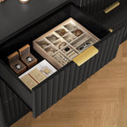 TEENFON Fluted Dresser for Bedroom with 9 Drawers, 63" Wide Modern Chest of Drawers with Metal Handle & Curved Profile Design, Wood Closet Clothes Storage Organizer for Living Room, Hallway, Black