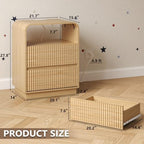 BORNOON Dresser with 2 Drawers and Charging Station, Fluted Bedside Table with Round Curved Corner, Hidden Handles, 2 AC Outlets and 2 USB Ports, Modern Wood End Table with Open Shelf for Bedroom