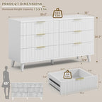 Wood Tall 6 Drawers Dresser, 53.2" W Fluted Modern Dressers for Bedroom