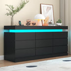 Gyfimoie 9 Drawer Dresser with Power Outlet, Modern Dresser with LED Light