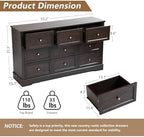 LOUVIXA Farmhouse Dresser 9 Drawer, Bedroom Chest of Drawers, Dressers with 9 Drawers, Wooden Dressers for Bedroom, Living Room, Tv Stand, Entryway(Vintage Brown)