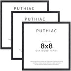 puthiac 8x8 Solid Oak Wood Picture Frames, Black, 3 Pack