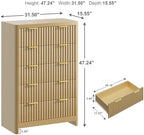 Fluted 47" Tall Dresser for Bedroom with 5 Drawers, Modern Chest of Drawers with Metal Handle & Deep Storage, Wood Closet Clothes Storage Organizer for Living Room & Hallway, Natural Oak Dresser