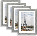 Hongkee 10x14 Picture Frame Set of 4, Made of Glass and Grey Wooden Frame, Display 8x12 Pictures with Mat or 30 x 40cm Diamond Painting Art without Mat for Wall Mounting, Gallery Photo Frames