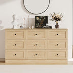Furnify 9 Drawer Dresser, 59" Wide Dresser for Bedroom, Modern Large Chest of Drawers, TV Stand for 65 inch, Storage Organizer with Metal Handles for Bedroom, Living Room, Hallway, Natural