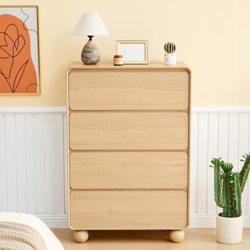 46" Tall Wooden 4 Drawer Dresser for Bedroom,Modern Chest of Drawer,Natural