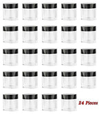 XICHEN (24 Pieces) 10G/10ML Clear Plastic Cosmetic Round Container Jars with BLACK Lids