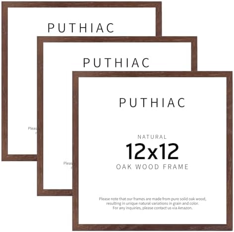 puthiac 12x12 Solid Oak Wood Picture Frames, Walnut, 3 Pack