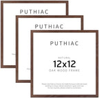 puthiac 12x12 Solid Oak Wood Picture Frames, Walnut, 3 Pack