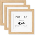 puthiac 4x4 Solid Oak Wood Picture Frames, Natural Oak, 3 Pack