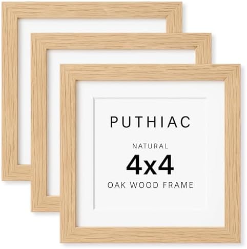 puthiac 4x4 Solid Oak Wood Picture Frames, Natural Oak, 3 Pack