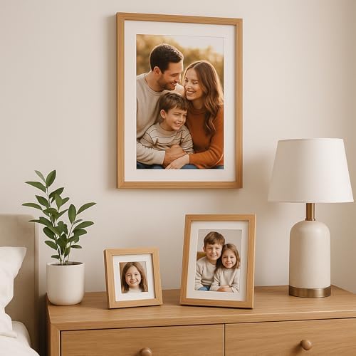 puthiac 6x8 Solid Oak Wood Picture Frame with 5x7 Mat, Natural Oak, 1 Pack