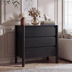 CHUWELL 27.6" Wide Black 3 Drawer Dresser for Bedroom with Solid Wood Legs