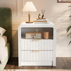 Decofy Fluted 2-Drawer Nightstand Set of 2 with Charging Station, White