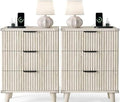 3 Drawers Nightstands Set of 2 w/Charging Station, Modern Fluted Dresser