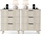 3 Drawers Nightstands Set of 2 w/Charging Station, Modern Fluted Dresser