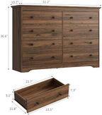 Dresser for Bedroom, 8 Drawer Dresser with Large Drawers, 51 Inch Wide Wood Chest for Living Room, Hallway, Walnut
