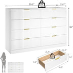 White Dresser with 8 Drawer 55" Wide Fluted Dresser for Bedroom丨Double Drawer Dresser Modern Chest of Drawers with Gold Handle, Wood TV Stand for Bedroom, Living Room, Entryway, White