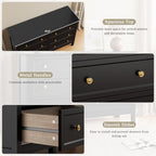 CARPETNAL 47" Black Dresser for Bedroom with Modern Gold Handles & 6 Drawer
