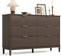 LINSY Fluted Dresser for Bedroom with 6 Drawers, Mid Century Modern Chest of Drawers with Gold Metal Handles, Wide Boho Wood Dressers, Large Farmhouse Storage Cabinet for Bedroom, Living Room, Walnut