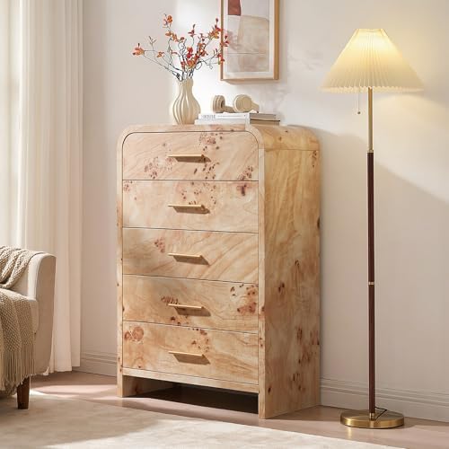 Curved Drawer Dresser for Bedroom with 5 Drawers, 31'' Wide Chest of Drawer