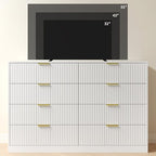 White Dresser with 8 Drawer 55" Wide Fluted Dresser for Bedroom丨Double Drawer Dresser Modern Chest of Drawers with Gold Handle, Wood TV Stand for Bedroom, Living Room, Entryway, White