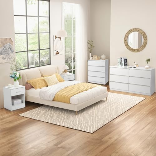 Karl home White 55-Inch 6 Drawer Modern Dresser, Bedroom Storage Chest