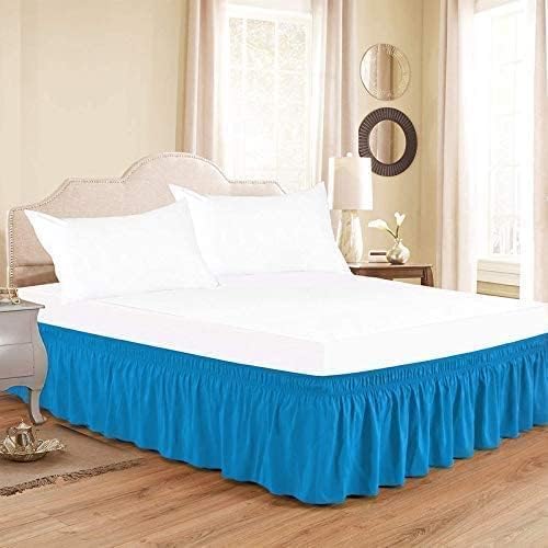 Turquoise Wrap Around Bed Skirts - Three Sides Fabric Adjustable Elastic Dust Ruffle Soft -600 TC Stretchy Bed Skirt-California King(72"X 84") Turquoise