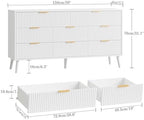Fluted Dresser for Bedroom with 8 Drawers, Wooden Dresser with Metal Handle, White Dresser for Bedroom, Wood Closet for Hallway, Modern Storage Organizer for Living Room BDR104WW