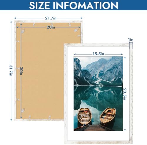 Hongkee 20x30 Frame Set of 4, 20 x 30 Distressed White Wood(Mat 16x24)