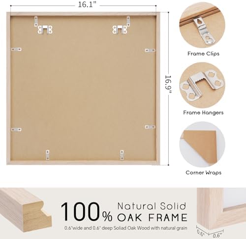puthiac 16x16 Solid Oak Wood Picture Frames, Natural Oak, 3 Pack